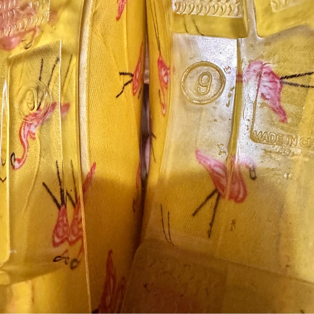 Yellow Rain Boots with Pink Flamingo Print - Picture 4 of 6